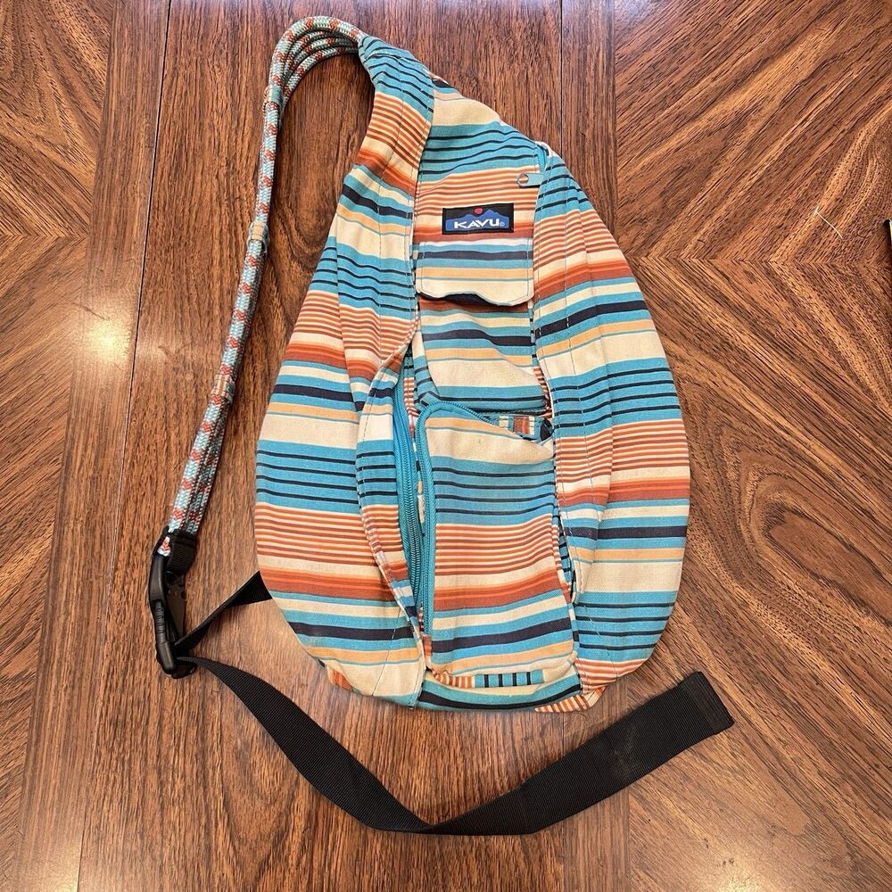 Kavu Rope Sling Cross Body Bag Multicolor Striped Teal